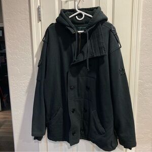 BONES Men's Wheels Double-Breasted Black Pea Coat Jacket Size XL